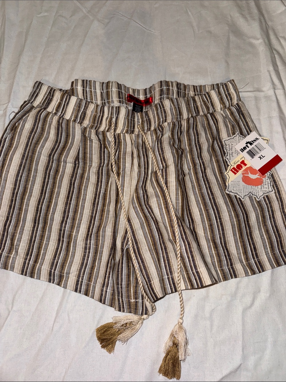 Hot Kiss Striped Drawstring Women’s Shorts - Beige, Brown, Cream